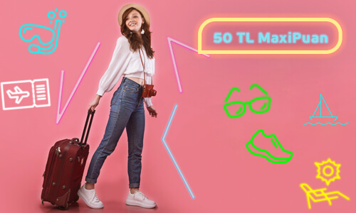 Seyahat eden genç kız -  Seyahat planlarını Maximum Genç kartınla yap 50 TL MaxiPuan kazan