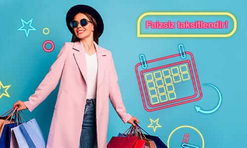 Peşin alışverişlerin faizsiz taksitlendirilebildiğine dair alışveriş yapan kız görseli
