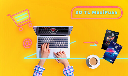 İnternetten yapılan alışveriş kampanyasına yönelik pc ve kredi kartları görseli