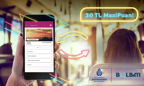 Otobüste telefon ekranında Maximum Mobil İstanbulkart ödeme ekranı