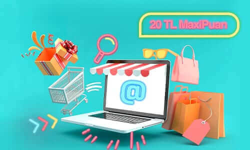 İnternetten yapılan alışveriş kampanyasına yöenlik pc ve alışveriş ikon görseli