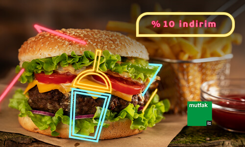 Hamburger görseli ve %20 indirim bilgisi
